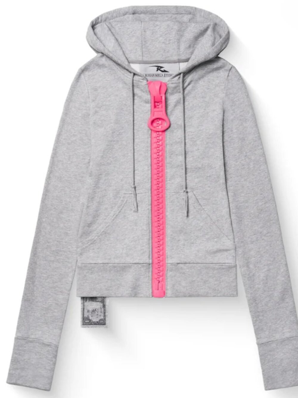 Rohan Mirza Studio Big Zipper Hoodie In Pearl Gray/Neon Pink - Size Medium - NWT
